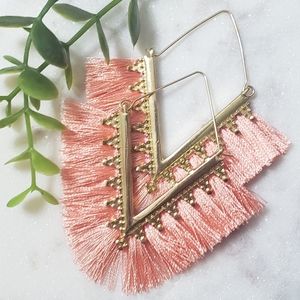 Coral and Gold Fringe Earrings